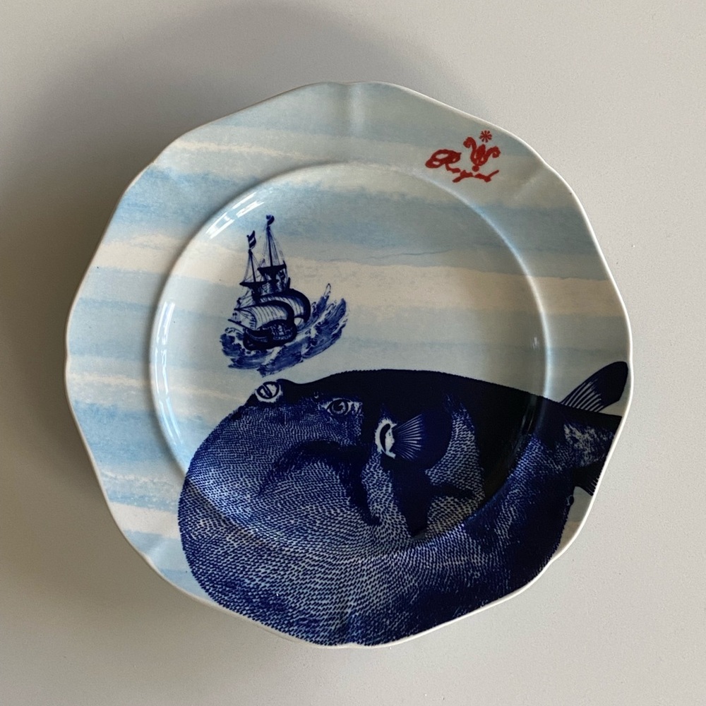 Anthropologie From the Deep Salad Plate New Puffer Ship Octopus